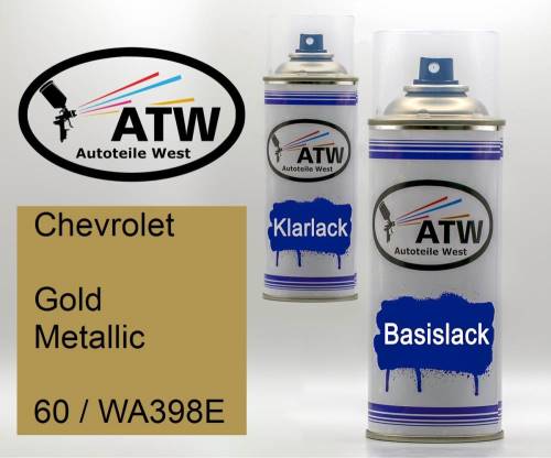 Chevrolet, Gold Metallic, 60 / WA398E: 400ml Sprühdose + 400ml Klarlack - Set, von ATW Autoteile West.